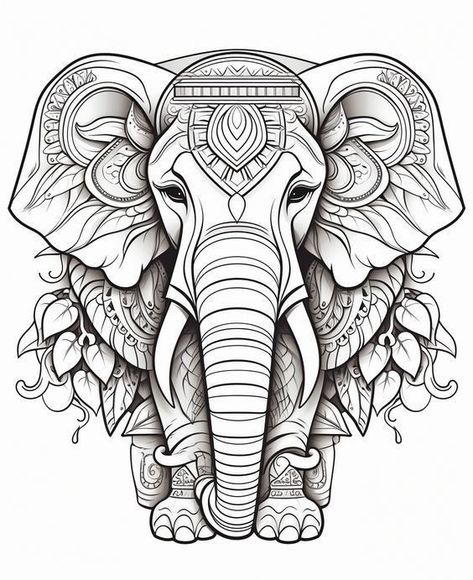 Koi Fish Drawing Tattoo, Elephant Head Tattoo, Zentangle Elephant, Mandala Elephant Tattoo, Arte Ganesha, Mandala Animals, Elephant Clip Art, Elephant Images, Elephant Tattoo Design