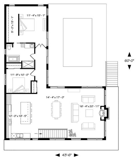 2 Bedroom 2 Bath House Plans L Shaped, L Shaped House Plans 2 Bedroom, Floor Plan L Shape, 2 Rooms House Plan Design, L Shape Plan, L Shaped Modern House, L Shaped Floor Plans, 2 Room House Plans, L Shaped House Plans