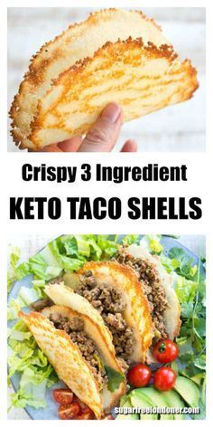 These are the crispiest Keto taco shells you'll ever taste! They're easy and quick to make and contain only 1.1g net carbs per shell. Load in your favourite taco filling and enjoy on Taco Tuesday! Gluten free and low carb. #tacos #tortillas #lowcarb #keto via @sugarfreelondon Keto Friendly Tortillas, Carb Free Tacos, Keto Pulled Chicken Recipes, Keto Tacos Recipes, Taco Keto Recipes, R3 Melaleuca Meals, Carb Quik Recipes, Filling Keto Meals, Keto Tortillas Recipe