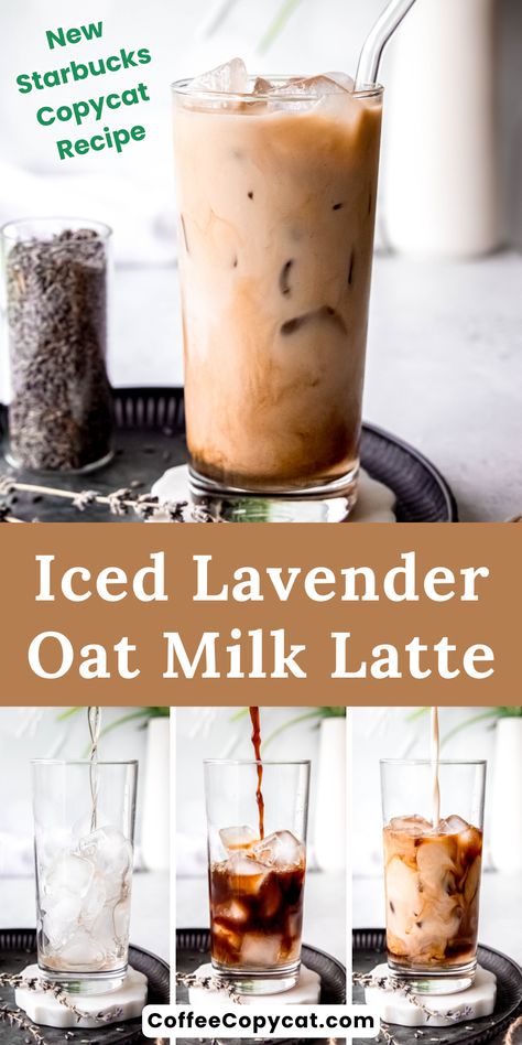 Iced Lavender Oat Milk Latte (Starbucks Copycat) - coffeecopycat.com Starbucks Lavender Oatmilk Latte, Iced Lavender Oat Milk Latte, Starbucks Lavender Latte, Lavender Oatmilk Latte, Lavender Oat Milk Latte Starbucks, Lavender Oat Milk Latte, Starbucks Lavender Drink, Nespresso Iced Latte Recipes, Oat Milk Latte Recipe