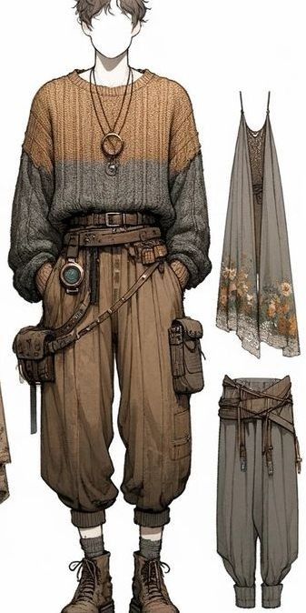 Fantasy Clothing Ideas Male, Modern Adventurer Outfit, Apocalyptic Fashion Mens, Men Adventure Outfit, Dragoncore Fashion, Male Servant Outfit, Male Faerie Clothes, Magical Clothes Male, Common Clothes Dnd