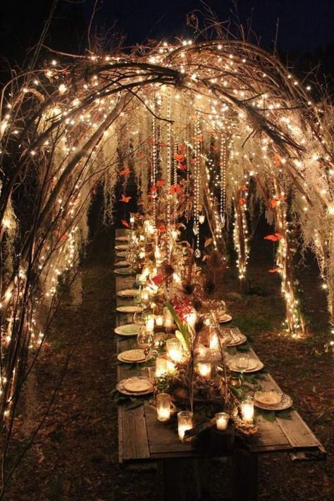 Wedding Dresses With Flowers Detail, Observatory Wedding, Candles And Lights, Enchanted Forest Decorations, Fairy Ball, Cottagecore Wedding, Summer Wedding Reception, Enchanted Forest Wedding, Outdoor Fall Wedding