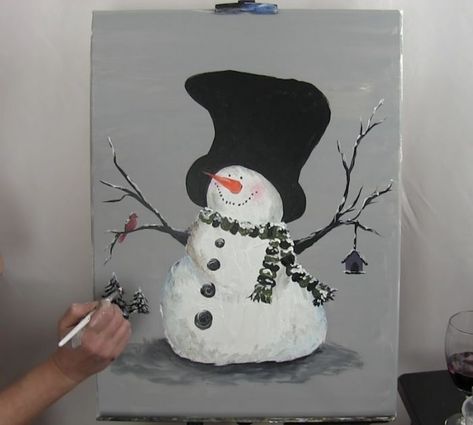 Easy snowman painting tutorial Easy Acrylic Painting Ideas On Paper, Snowman Tutorial, Diy Winter Painting, Painting Snowmen, Winter Scene Paintings Easy, Cute Snowman Painting, Painted Snowman, Easy Snowman Painting, Easy Christmas Art