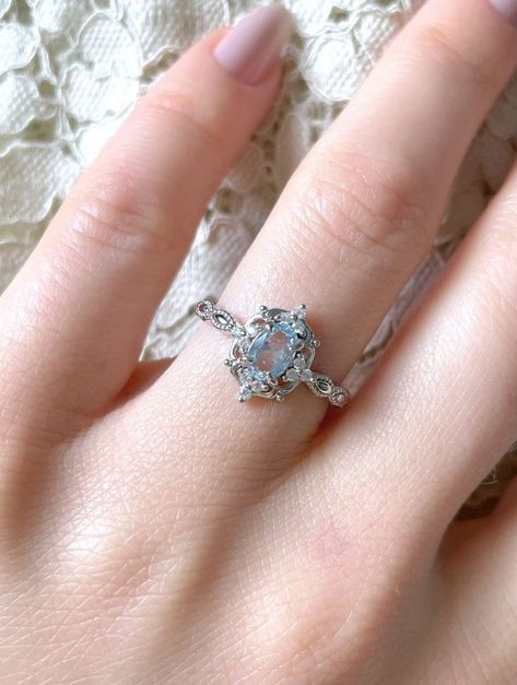 Silver And Blue Wedding Ring, Non Diamond Engagement Rings Silver, Vintage Wedding Rings Silver, Non Traditional Engagement Rings Silver, Vintage Engagement Rings Silver, Promise Rings Silver, Vintage Aquamarine Ring, Cinderella Ring, Engagement Ring Victorian