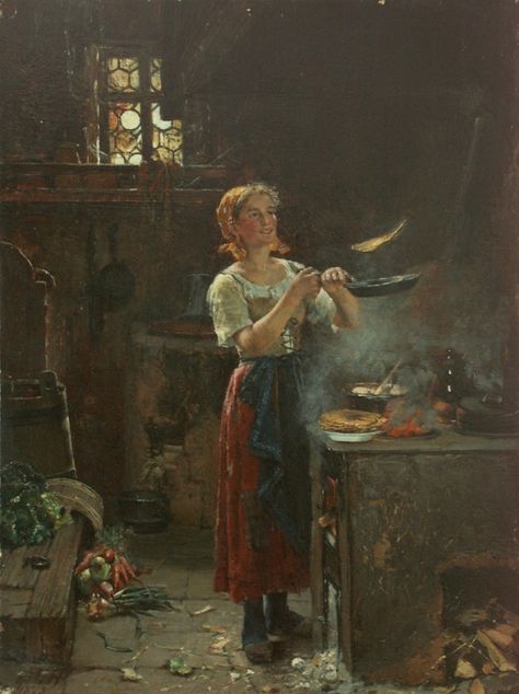 1873 Omelette - Otto Piltz, German Heritage Paint, Cottage Painting, Russian Painting, European Paintings, German Art, Original Art Painting, Classic Paintings, Great Paintings, Cooking Art