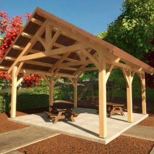 King Post Truss, Timber Frame Plans, Timber Frame Porch, Timber Frame Cabin, Pavilion Plans, Carport Plans, Porch Plans, Outdoor Pavilion, Backyard Pavilion