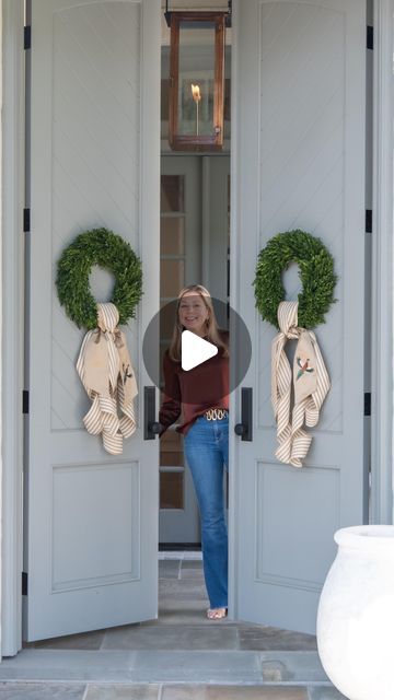 Fig & Dove on Instagram: "Hunting for the perfect fall décor? Look no further—our new Pheasant Wreath Sash is a fall must-have!  Recreate this layered look on your front door 🪶2 yards of Khaki Stripe Ribbon tied under the Wreath Sash 🪶Standard Gold Pheasant Wreath Sash 🪶2 yards of ribbon tied over the Wreath Sash" How To Tie A Wreath Sash, How To Make A Wreath Sash, Wreath Sash Diy, Pheasant Wreath, Wreath Sashes, Wreath With Ribbon, Wreath Sash, Double Door Wreaths, Fall Must Haves