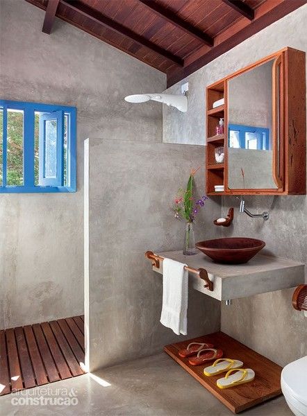 Bath Panel Storage, Concrete Shower, Rustic Toilets, Window In Shower, Wooden Mirror, Bathroom Inspiration Decor, Apartment Bathroom, Trendy Bathroom, Wood Bathroom