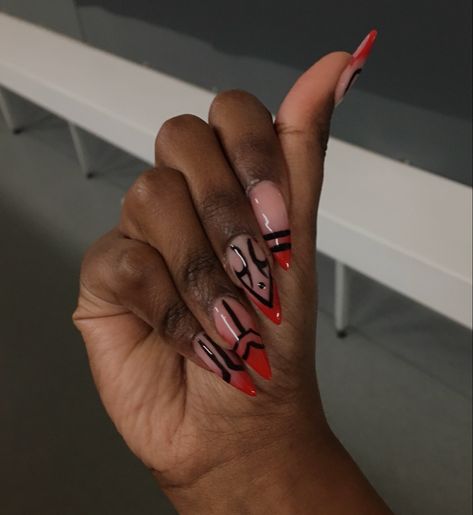 Jjk Themed Nails, Nezuko Nails Acrylic Short, Gojo Satoru Nails, Sukuna Nails Design, Jujutsu Kaisen Nails Design, Jjk Nails Designs, Anime Nails Acrylic, Mha Nails, Jujutsu Kaisen Nails