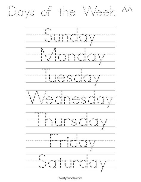 Days of the Week ^^ Coloring Page - Tracing - Twisty Noodle Days Of The Week Worksheet Preschool, Days Of The Week Printables, Days Of The Week Activities, Tracing Font, Twisty Noodle, Holiday Lettering, Kindergarten Learning, Cool Coloring Pages, Days Of The Week