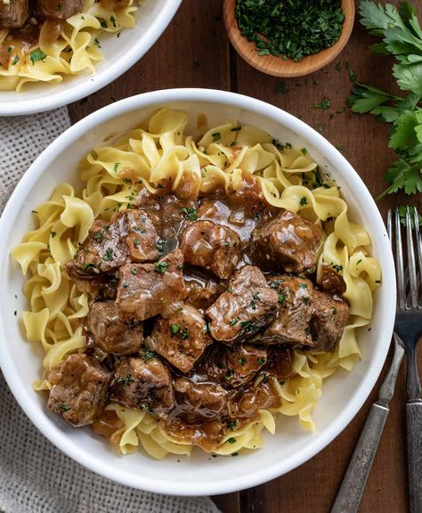 Steak Bites and Onion Garlic Sauce are tender, seasoned cubes of top sirloin, browned to perfection and smothered in a flavorful onion garlic sauce. Serve the beef and sauce over a bed of egg noodles, mashed potatoes, or rice for a hearty, delicious dish