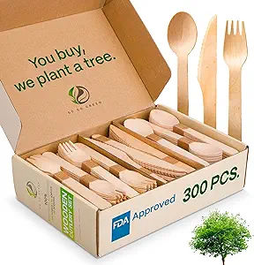 100% Compostable Cutlery Set 
 300 Pieces Wooden Compostable Utensils
 [120 Forks, 90 Knives, 90 Spoons] 
 Disposable Wooden Cutlery, Eco Friendly Forks And Spoons Disposable Cutlery Set Party Utensils Terracotta Interior Design, Terracotta Interior, Compostable Utensils, Party Utensils, Disposable Utensils, Wooden Fork, Disposable Cutlery, Plastic Silverware, Plastic Utensils