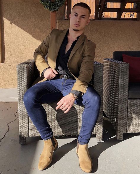 Tan Boot Outfit, Chelsea Boots Outfit, Boots Men Outfit, Mens Boots Casual, Suede Chelsea Boots, Tan Boots, Fashion Suits, Men Loafers, Mens Fashion Suits