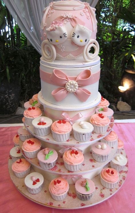 Hello Kitty Wedding Cake Cupcakes Wedding Cakes Hello Kitty, Hello Kitty Themed Wedding, Kawaii Wedding Theme, Sanrio Wedding Cake, Hello Kitty Quinceanera Cake, Hello Kitty Quinceanera Theme, Sanrio Wedding, Hello Kitty Wedding Cake, Hello Kitty Quinceanera