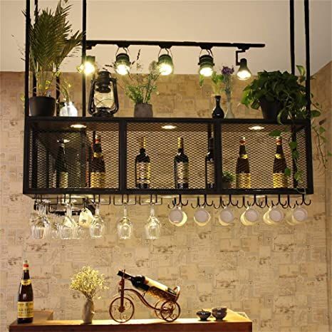 Bar Glass Rack, Bar Wine Rack, Wine Glass Hanger, Hanging Wine Glass Rack, Bar Counter Design, Wine Glass Storage, Hanging Wine Rack, Modern Home Bar, Bar Ceilings