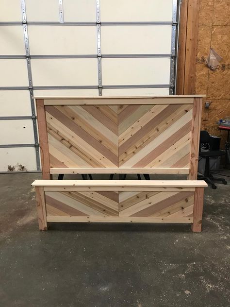 Wood Bed Frame With Lights Headboards, Chevron Wood Headboard, Full Size Bed Headboard Diy, Diy Cedar Headboard, Chevron Bed Frame, Herringbone Bed Frame, Aztec Wood Headboard, Diy Bed Frame Queen, King Sized Headboards