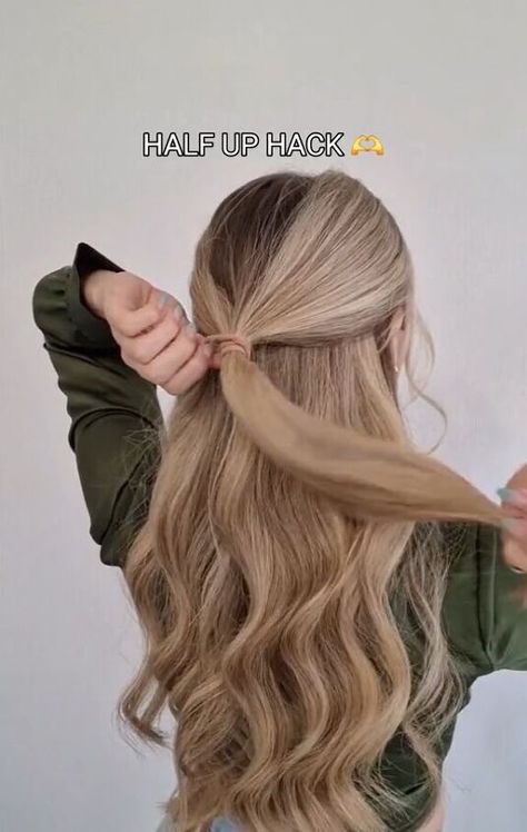 How To Add Volume To Half Up Hair, Pull Through Half Up Half Down, Tutorial Half Up Half Down Hair, Half Up Half Down How To, Half Up Topsy Tail Hairstyles, How To Do Half Up Half Down Bun, Hair Pulled Back Half Up, Half Up Straight Hair, Half Updos For Long Hair