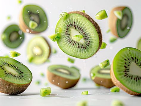 Photography of KIWI falling from the sky, hyperpop colour scheme. glossy, white background Kiwi fruit levitating on a stock photo Kiwi Fruit Photography, Splash Png, Falling Skies, Vector Poster, Fruit Photography, Falling From The Sky, Kiwi Fruit, Colour Scheme, Glossy White