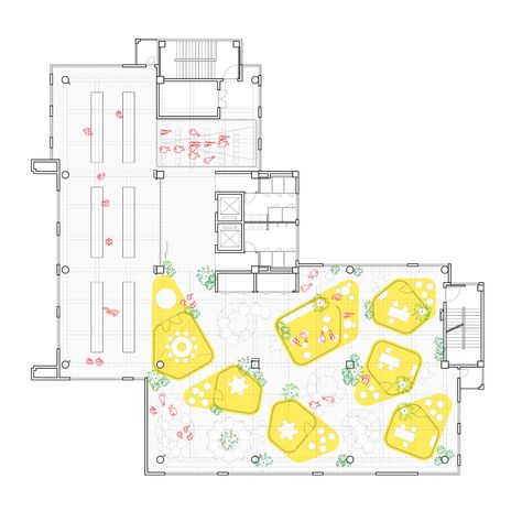 Gallery of SECAD Offices / MCVR Studio - 17 Office Plan Ideas, Square Office Design, Floor Plan With Furniture, Office Plans Architecture, Office Interior Plan, Collaborative Office, Gallery Plan, Office Plan Layout, Office Architecture Plan