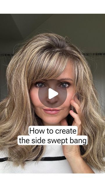 Mel~ 𝐻𝒶𝒾𝓇𝓈𝓉𝓎𝓁𝑒𝓈 & 𝑀𝒶𝓀𝑒𝓊𝓅 on Instagram: "💜How to create the side swept bang style.   FOLLOW ME for more hairstyle tips😉  #bangs #haircuts #haircutideas #haircuttutorial #haircuttransformation #hairlooks #hairideas #hairtutorial #hairtutorialvideo #hairvideos #hairvideotutorial #hairvideoshow #hairshow #hairoftheday #myhairstyle #myhaircrush #hairgoals #hairtrends #haircrush #hairdresser #hairstyles #hairfashion" Hairstyles For Medium Length Hair With Side Bangs, Full Bangs With Layers, Hair Waver With Bangs, Side Bangs With Money Piece, Diy Side Swept Bangs Tutorials, How To Style Your Bangs Tutorials, Styling Long Bangs Out Of Face, How To Blowout Bangs, Styling Side Swept Bangs