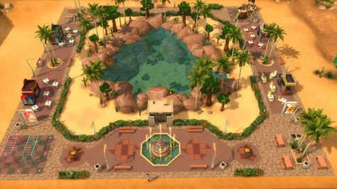 Oasis Springs Park Sims 4, Sims 4 Oasis Springs Park, Sims Park, Ts4 Builds, Types Of Communities, Oasis Springs, Sims Inspiration, Sims 4 House Plans, Sims 4 House Design