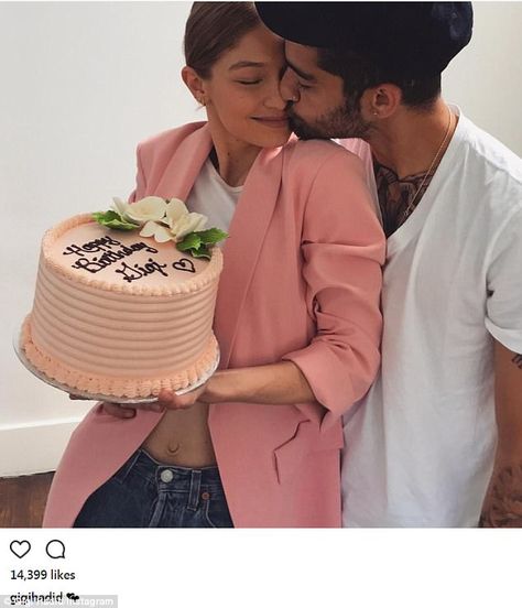 Loved up: The 22-year-old was given a cake and a kiss by her boyfriend Zayn Malik ... Gigi Hadid Zayn, Gigi Hadid And Zayn Malik, Isabelle Drummond, Gigi Hadid And Zayn, Birthday Kiss, Couple Moments, Hadid Sisters, 22nd Birthday, Famous Couples