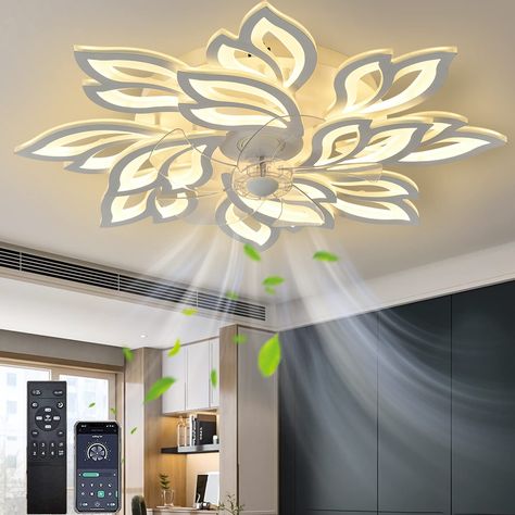 PRICES MAY VARY. Romantic Lighting & Ceiling Fans：Senloches‘s flush mount ceiling fan with lights features a unique leaf-shaped design that not only brings lighting and coolness, but also adds a touch of romance and refinement to any room. Whether you're looking to upgrade your bedroom, living room, kitchen or dining room, this white ceiling fan is sure to impress with its elegant and stylish design. 6-Gear Wind & Quiet Motor：Senloches‘s bladeless ceiling fan offers 6-speed settings to meet your Fan Lights, Bladeless Ceiling Fan, Fans With Lights, Best Ceiling Fans, Flush Mount Ceiling Fan, Led Ceiling Fan, Ceiling Fan Chandelier, Modern Ceiling Fan, False Ceiling Design