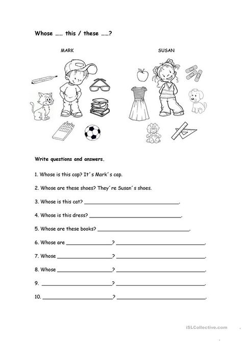 Whose worksheet - English ESL Worksheets for distance learning and physical classrooms Whose Worksheet, Expanded Form Worksheets, Story Elements Worksheet, Esl Kids, Distance Formula, Worksheets For Preschoolers, English Quiz, Esl Reading, English Grammar For Kids