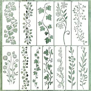 Floral Stencils For Walls, Vines Design Pattern, Leaf Painted Furniture, Plant Stencil Wall Art, Painted Vines On Wood, Vine Painting On Wall, Drawing On Furniture, Painted Vines On Wall, Leaf Vine Drawing