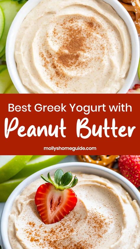 Indulge in the creamy, protein-packed goodness of Greek yogurt with peanut butter as a delicious and nutritious snack option! The perfect pairing of tangy yogurt and rich peanut butter offers a satisfying treat that will keep you feeling full and energized throughout your day. Whether enjoyed on its own or mixed with toppings like fruits, nuts, or granola, this tasty combo is versatile and easy to customize to suit your preferences. Peanut Butter And Yogurt Dip, Yogurt With Peanut Butter, Yogurt And Peanut Butter, Peanut Butter Greek Yogurt, Greek Yogurt Snacks, Best Greek Yogurt, Greek Yogurt And Peanut Butter, Greek Yogurt Toppings, Peanut Butter Breakfast