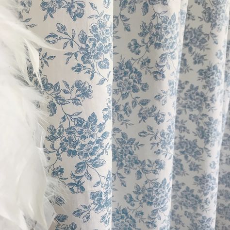 Modern Vintage Blue Floral Pattern Soft Cotton Curtain Ivory - Etsy Blue And White Floral Curtains, French Blue Curtains Living Room, White Patterned Curtains, Floral Drapes Living Room, Dark Blue And White Room Bedroom, Blue Floral Living Room, Blue And White Curtains Bedroom, Blue And White Curtains Living Room, French Blue Curtains