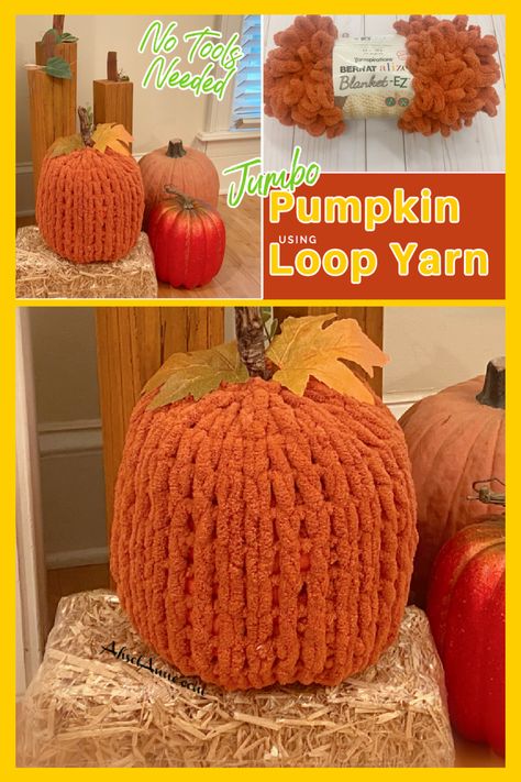 Small Loop Yarn Projects, Loop Blanket Patterns, Loopy Yarn Pumpkins, Easy Loop Yarn Projects, Loop Yarn Rug Diy, Loom Knit Pumpkins Free Pattern, Chunky Knit Pumpkins Free Pattern, Loop Yarn Scarf Pattern, Loop Yarn Crafts