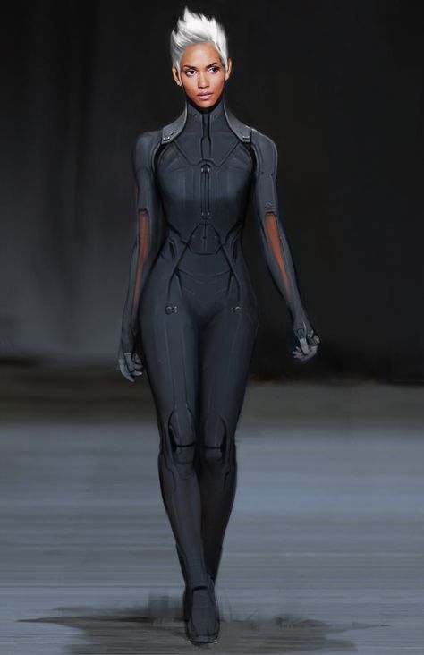 Concept art of Storm from "X-Men: Days of Future" (2014). Black Catsuit, Woman In Black, Sportswear Fashion, Futuristic Fashion, Halle Berry, Future Fashion, Xmen, Character Outfits, Catwoman