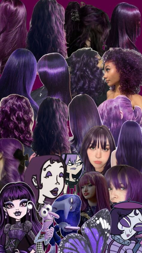 Amethyst Chrome Hair Color, Dark Purple Ends Hair, Purple And Black Hair Curly, Dark Purple On Brown Hair, Dark Plum Purple Hair, Dark Purple Natural Hair, Purple Hair Tan Skin, Top Layer Of Hair Dyed, Purple Curly Hair Highlights