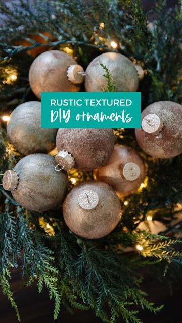 Christina Dennis on Instagram: "What do you think of these DIY rustic textured ornaments? They're one of my absolute favourite crafts of the year, and I'm SO happy with how they turned out. I can't believe I made them using Dollar Tree supplies and materials I had on hand!! You can find the full tutorial for these Christmas ornaments here: https://thediymommy.com/diy-rustic-textured-christmas-ball-ornaments/ (or tap the link in my bio @thediymommy for a clickable link). #thediymommy #diyornaments #diychristmas #dollartreediy" Diy Matte Christmas Ornaments, Diy Rustic Ornaments Christmas, Textured Ornaments Diy, Textured Ornaments, Boho Christmas Ornaments, Rust Christmas Ornaments, Diy Rustic Christmas Ornaments, Diy Velvet Ornaments, Diy Textured Christmas Balls