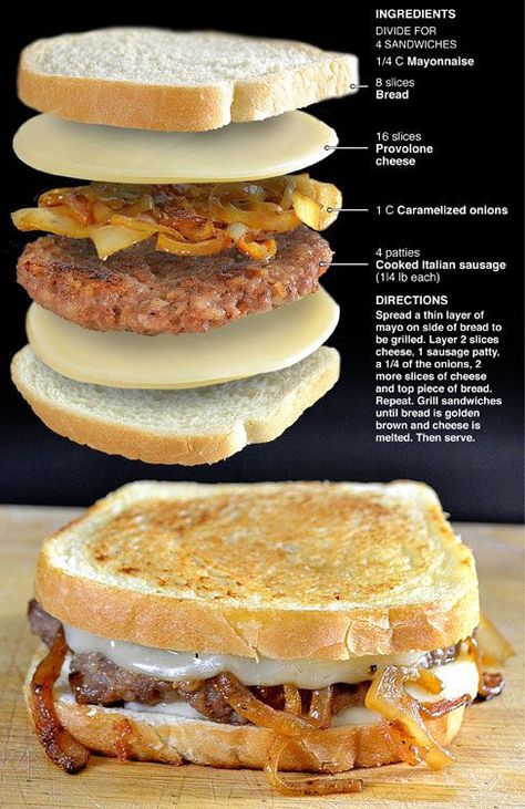 Italian Sausage Patty Melts Firefighter Lunch Ideas, Pattie Melt, Melts Sandwich, Breakfast Italian, Sausage Burger, Recept Sandwiches, Patty Melt Recipe, Resep Smoothie, Patty Melt