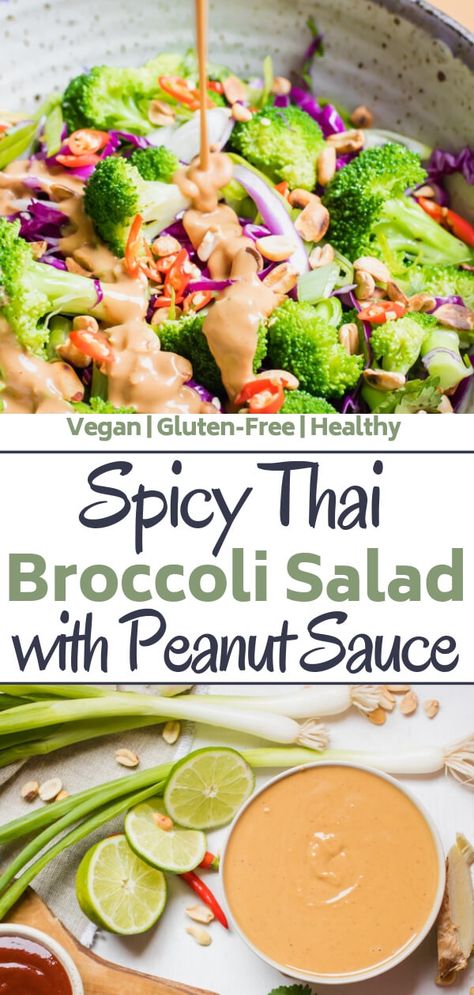 Thai Broccoli, Salad With Peanut Dressing, Easy Broccoli Salad, Broccoli Salad Bacon, Broccoli Salad Recipe, Peanut Dressing, Spicy Thai, Healthy Summer Recipes, Broccoli Salad