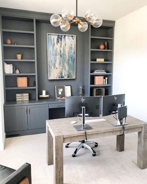 Top 5 Interior Design Trends 2023 - Flippin' Rustic Design Two Desks, Modern Home Offices, Office Built Ins, Office Shelving, Office Remodel, Office Makeover, Decorating Shelves, Design Del Prodotto, Home Office Setup