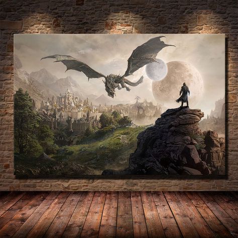 "Spice up your special space! Decorate your room with a big canvas poster! Which can be used as a gift, souvenir or collectible! Perfect gift for fans of The Elder Scrolls V Skyrim. ★★ IMPORTANT TO KNOW ★★ * Frame is not included in the product. Canvas print only. You can buy frame from our store. Click on the link below to purchase. * Stretched Canvas Frame * https://www.etsy.com/listing/1107324017/frame-for-stretch-canvas-prints-natural * Please note that slight differences may result due to i Skyrim Poster, Skyrim Game, Elder Scrolls Art, Video Game Posters, Elder Scrolls V Skyrim, Game Poster, Elder Scrolls Online, The Elder Scrolls, Framed Gifts