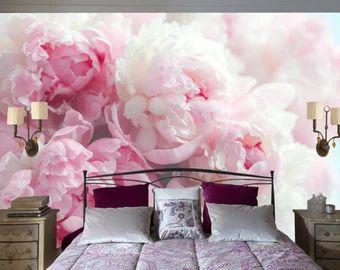 DecorationBoutiqShop - Etsy Photo Mural Wall, Romantic Interior Design, Pink Peonies Wallpaper, Romantic Interior, Large Wall Murals, Peony Wallpaper, Makeover Bedroom, Interior Wall Design, Mural Floral