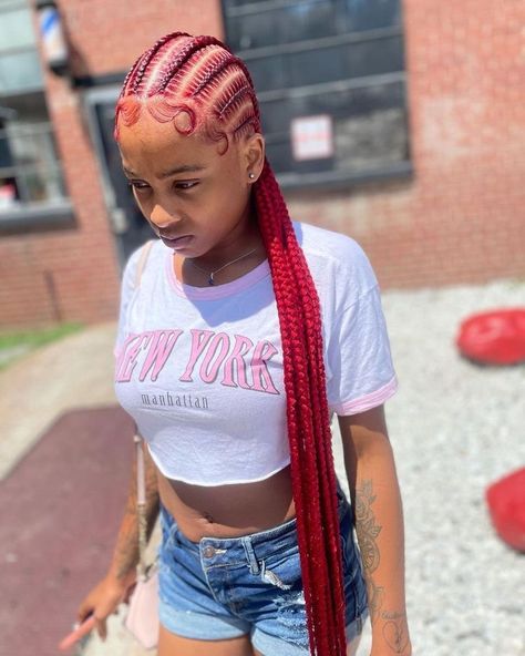 Straight Back Braids, Red Braids, Weave Hairstyles Braided, Hairstyles Bubble, Feed In Braids Hairstyles, Bubble Braids, Hairstyles Videos, Box Braids Hairstyles For Black Women, Cute Braided Hairstyles