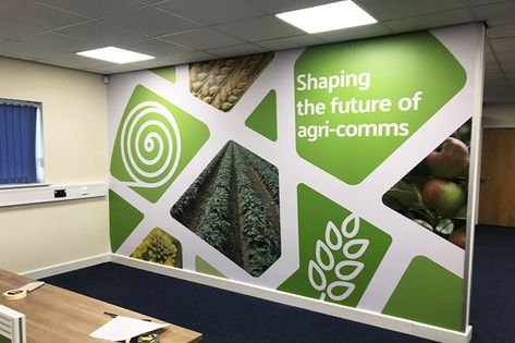 Office Wall Installation, Office Billboard Ideas, Cool Office Wall Ideas, Wall Wrap Design, Wall Wraps Graphics, Corporate Wall Art, Brand Wall Design, Office Environmental Graphics, Wall Branding Ideas