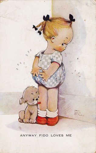 Mabel Lucie Attwell card, 1926 Postal Vintage, Shy Girls, Vintage Greeting Cards, Childrens Illustrations, Childrens Art, Vintage Pictures, Children's Book Illustration, 귀여운 동물, Vintage Cards