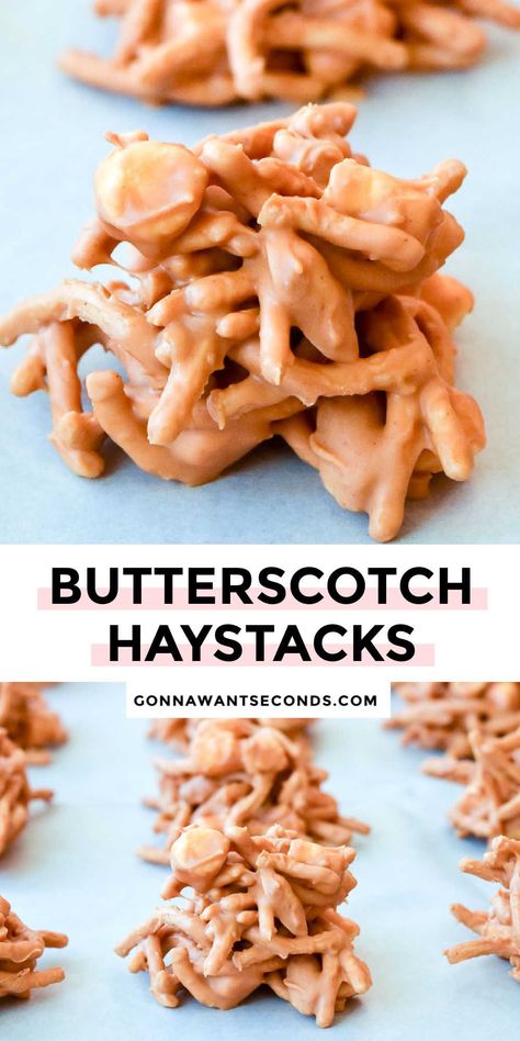 *NEW* You don’t need to be a baking pro to make great treats! All you need for my super crispy & crunchy Butterscotch Haystacks is 30 minutes and a microwave! #haystacks #nobaketreats Butterscotch Haystacks, Fruity Popsicles, Haystacks Recipe, Butterscotch Recipes, Pan Dinners, Scrumptious Desserts, Baked Chicken Recipes, Food Platters, Snack Mix