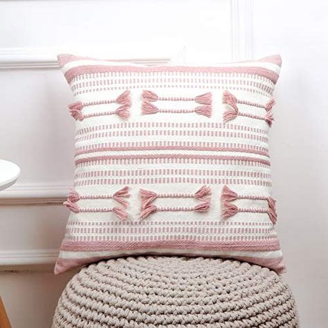 Lahome Boho Striped Throw Pillow Cover,Cute Farmhouse Tribal Decorative Handmade Woven Accent Pillowcase for Bed Sofa... Boho Accent Chair, Farmhouse Pink, Cream Throw Pillows, Cream Throw, Chair Couch, Farmhouse Throw Pillow, Pink Throw Pillows, Cozy Accessories, Stripe Throw Pillow