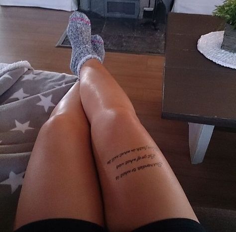 Thigh tattoos are becoming increasingly popular, especially among women. Feminine classy thigh tattoos can be both feminine and classy at the same time, and I will give are a variety of designs to choose from. CLICK TO READ!!

#feminineclassythightattoo #femininetattoo #thightattoo #Tattoofemale #baddietattoo Qoute Tattoo On Leg, Tattoo On Leg Women Text, Tattoo Leg Woman Text, Leg Tattoos Women Writing, Script Tattoo Placement Leg, Writing Leg Tattoos Women, Text Tattoo On Thigh, Leg Writing Tattoos Women, Leg Script Tattoos Women