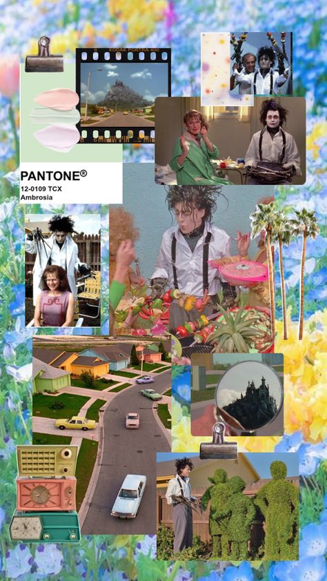 Edwards picnic #edwardscissorhands #johnnydepp #pastel #timburton #kitsch #winonaryder #pastel #moviecollage #movie #pantone Seattle Wallpaper, Seattle Aesthetic, Summer In Seattle, Pnw Aesthetic, Movie Collage, Granola Girl Aesthetic, Rainy Day Aesthetic, Winona Ryder, Aesthetic Collage