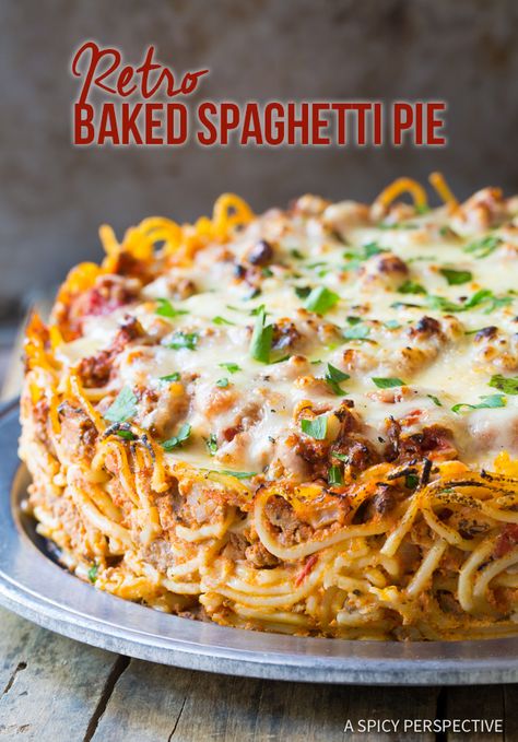 Cozy Baked Spaghetti Pie Recipe | ASpicyPerspective.com #retro Spaghetti Pie Recipe, Baked Spaghetti Pie, Springform Pan Recipes, Spaghetti Pie Recipes, Leftover Spaghetti, Baked Spaghetti Recipe, Spaghetti Pie, Dinner Pasta, Spaghetti Carbonara