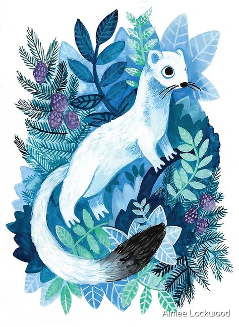 "Winter Ermine Illustration - White Stoat" Art Print by aimee-lockwood | Redbubble  A cute white stoat inspired by Pantalaimon from His Dark Materials.  #animals #illustration #pantalaimon #hisdarkmaterials #daemon #stoat #ermine #artprint #wallart #homedecor #christmas Rabbit Illustration, Winter Illustration, His Dark Materials, Little Animals, Winter Mountain, Dark Material, Arctic Animals, Winter Animals, Art Et Illustration