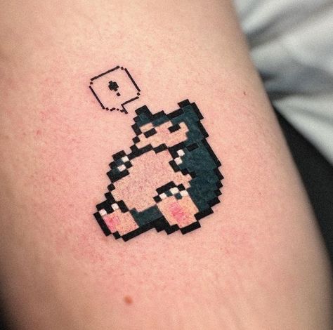 8 Bit Pokemon Tattoo, Pikmin Tattoo Ideas, Snorlax Tattoo Ideas, Munchlax Tattoo, Reminder Tattoos, Board Game Tattoo, Pixelated Tattoo, Pixel Heart Tattoo, Pixel Art Tattoo